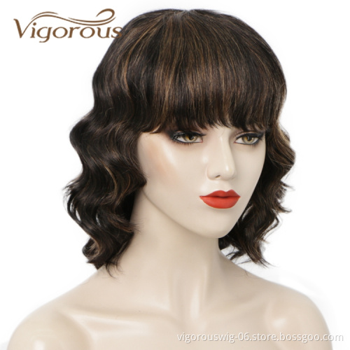 Vigorous Latest Ombre Vendors Short Bob For Women Water Wave Cheap Brazilian Highlight Blonde Wet Curls Human Hair Wig